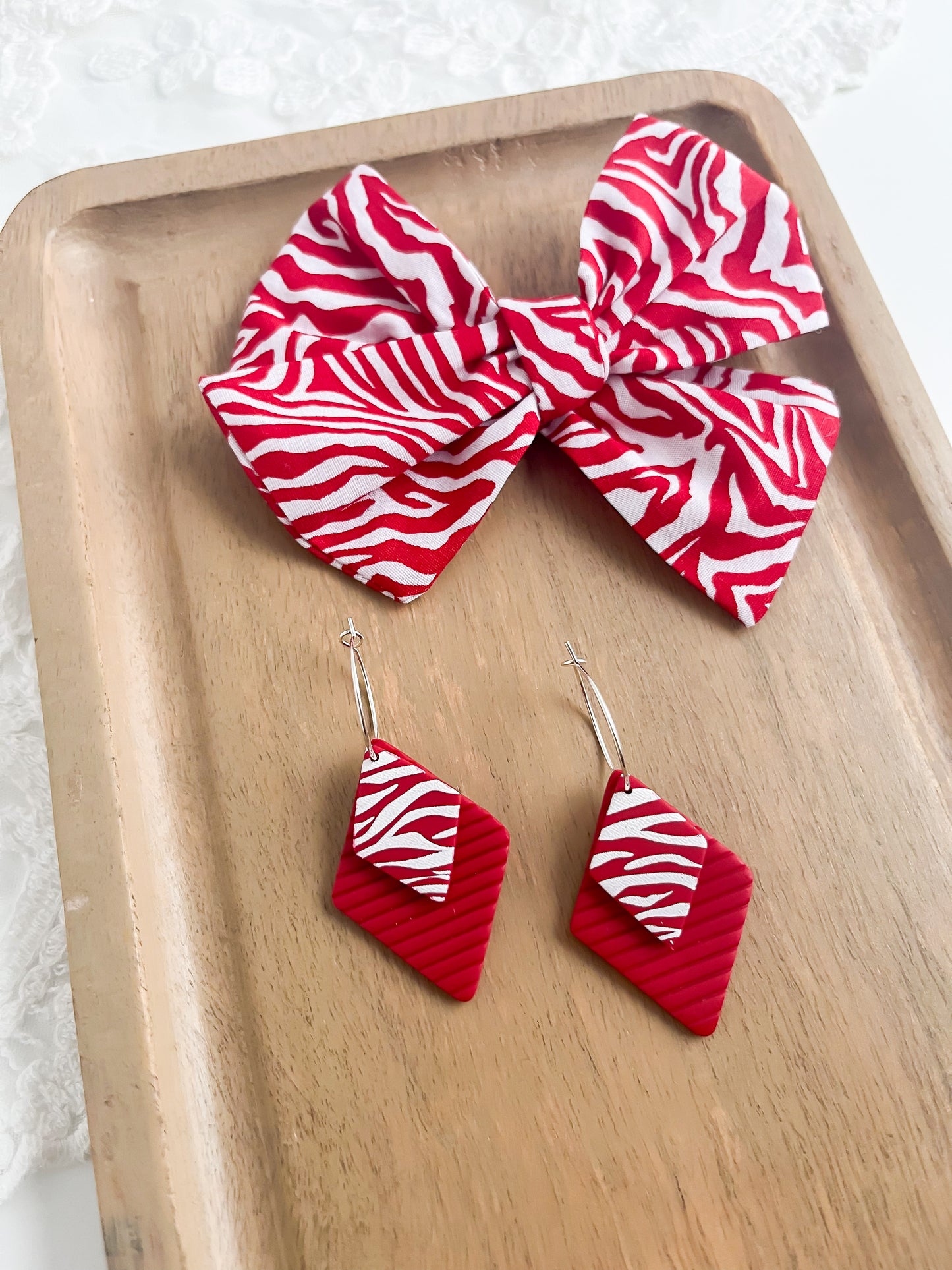 Zebra Print Red/White Bow